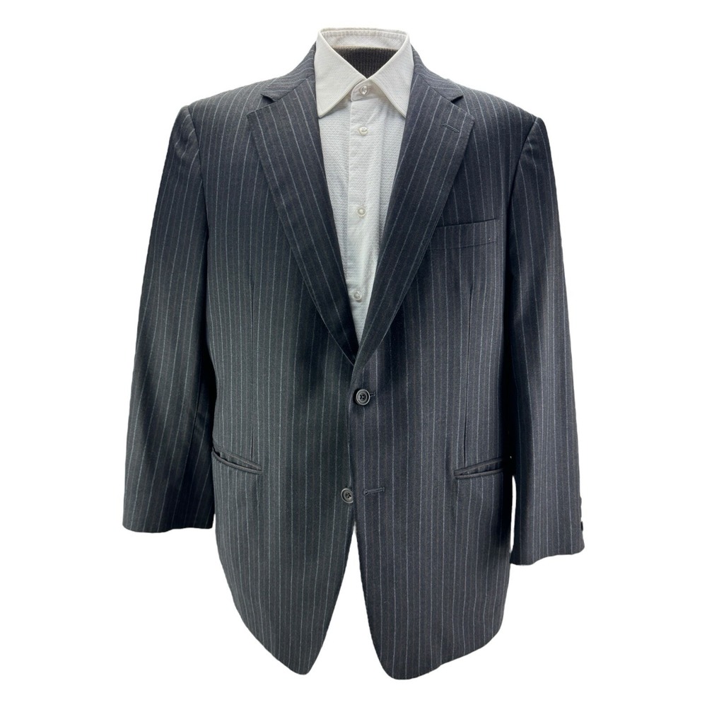 Samuelsohn SB Como Super 110 Wool Charcoal w/ Brown Stripe Blazer Mens Size 44R